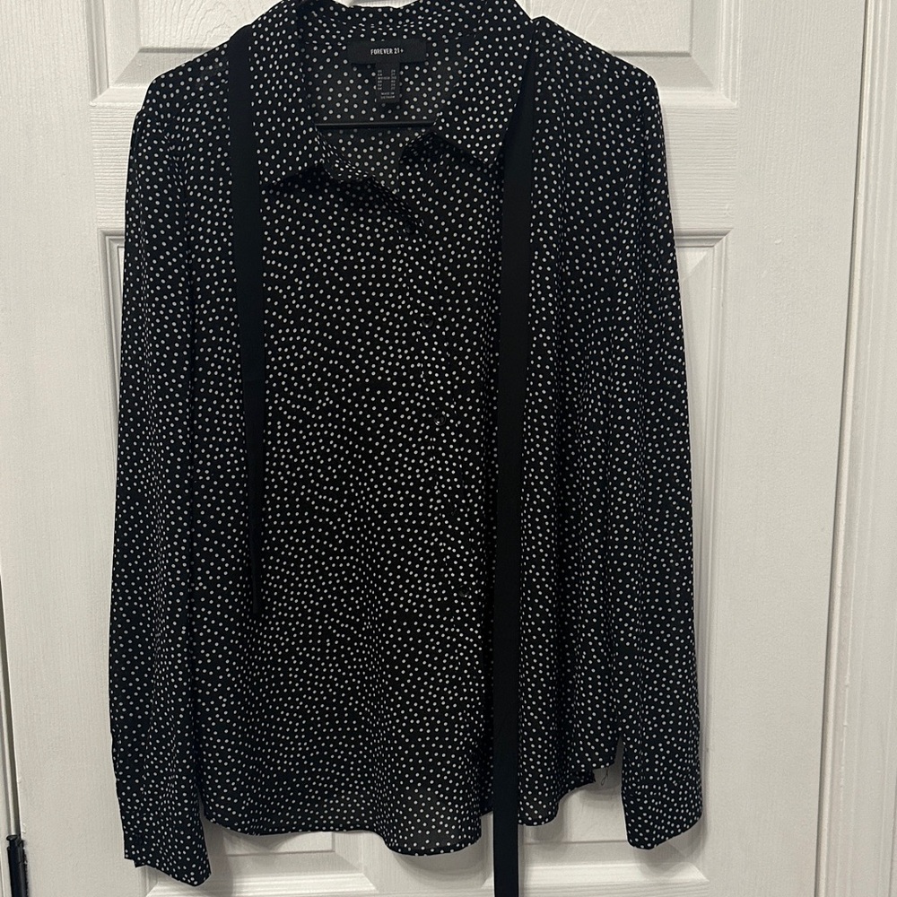 Black and White Dotted Blouse with bowtie